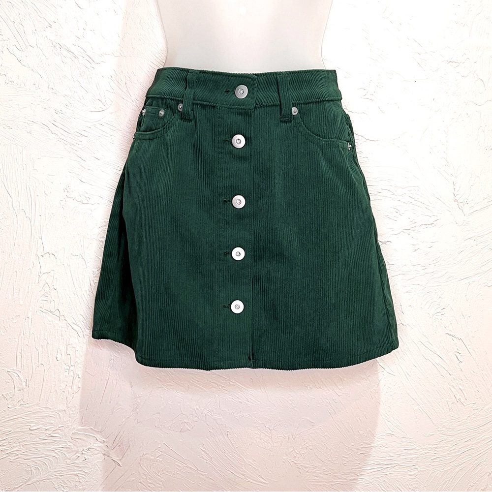 Hunter Green Button Front Corduroy Mini Skirt Women's 5 NWOT Casual Everyday